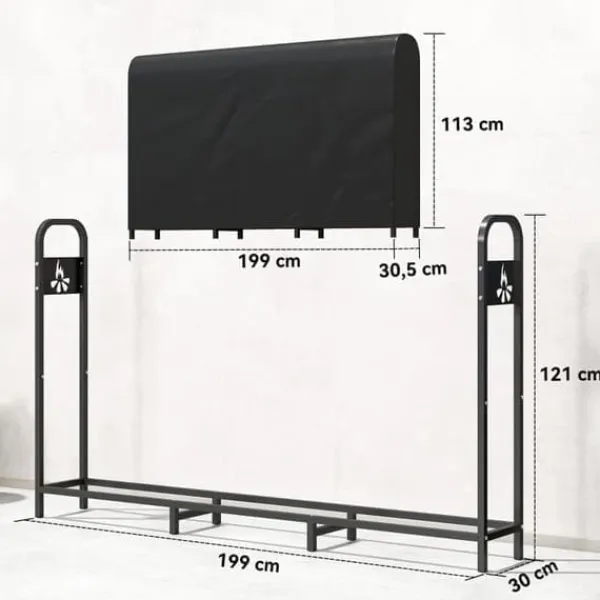 Sale Vedställ i metall 199 × 30 × 121 cm – 0,6 m³ med vattentätt överdrag, upp till 300 kg Tillbehör Till Vedeldade Kaminer & Öppna Spisar