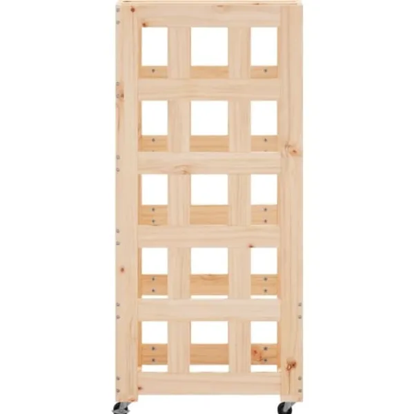 Hot Vedställ med hjul i massiv furu - Förvaring av ved | Storlek: 40x49x110 cm Tillbehör Till Vedeldade Kaminer & Öppna Spisar