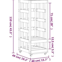 Hot Vedställ med hjul i massiv furu - Förvaring av ved | Storlek: 40x49x110 cm Tillbehör Till Vedeldade Kaminer & Öppna Spisar