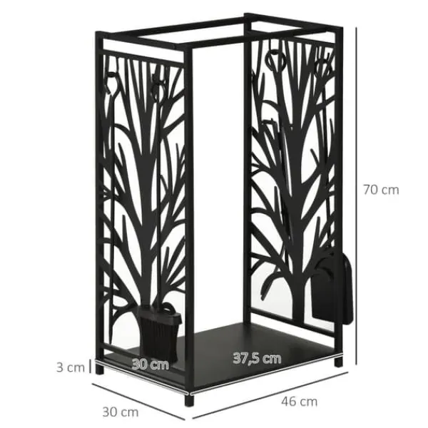 Sale Vedställ med kaminverktyg 46×30×70 cm, stål svart – mysig eldstad Tillbehör Till Vedeldade Kaminer & Öppna Spisar
