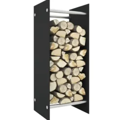 Hot Vedställ svart 40x35x100 cm härdat glas Tillbehör Till Vedeldade Kaminer & Öppna Spisar