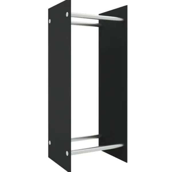 Hot Vedställ svart 40x35x100 cm härdat glas Tillbehör Till Vedeldade Kaminer & Öppna Spisar