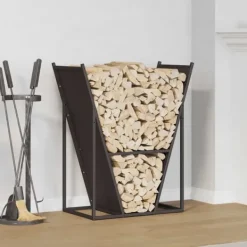Discount Vedställ svart 69,5x35x81 cm kallvalsat stål Tillbehör Till Vedeldade Kaminer & Öppna Spisar