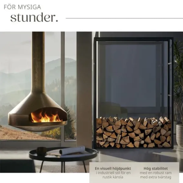Hot Vedställ Tuby, för inne- & utomhus, 100,5x25x150cm - svart Tillbehör Till Vedeldade Kaminer & Öppna Spisar