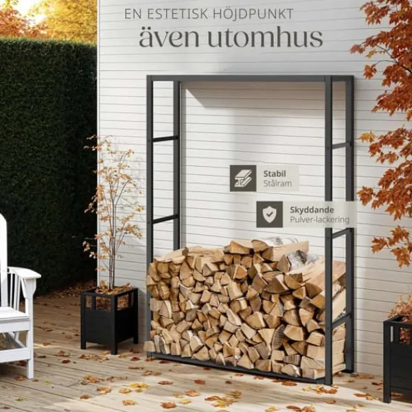 Hot Vedställ Tuby, för inne- & utomhus, 100,5x25x150cm - svart Tillbehör Till Vedeldade Kaminer & Öppna Spisar