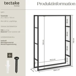 Hot Vedställ Tuby, för inne- & utomhus, 100,5x25x150cm - svart Tillbehör Till Vedeldade Kaminer & Öppna Spisar