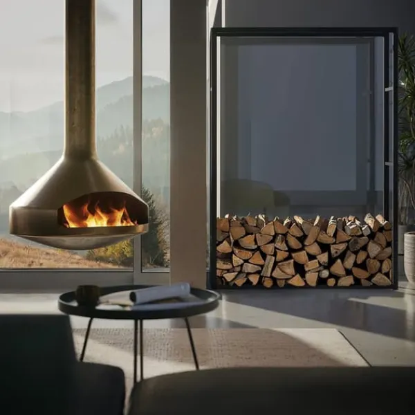 Hot Vedställ Tuby, för inne- & utomhus, 100,5x25x150cm - svart Tillbehör Till Vedeldade Kaminer & Öppna Spisar