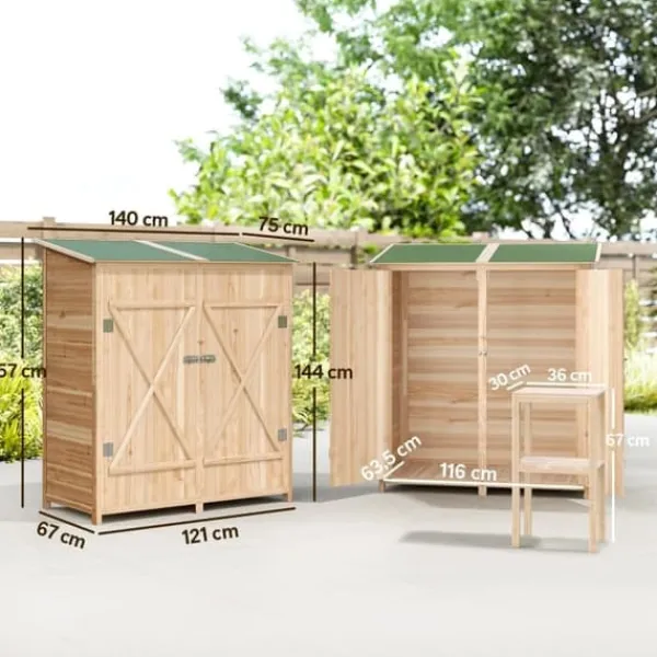 New Verktygsskjul med Bänkbord, Tällved, 140 x 75 x 157 cm Skjul, Garage & Carports