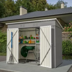 Clearance Verktygsskjul, Väderbeständig Design, Säker Förvaring,8x4FT Grå Skjul, Garage & Carports