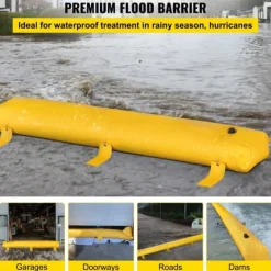 Översvämningsbarriär 12 ft lång x 12 in hög, sandsäckar, vattenavledande PVC-rör för hem, dörrar och garage.