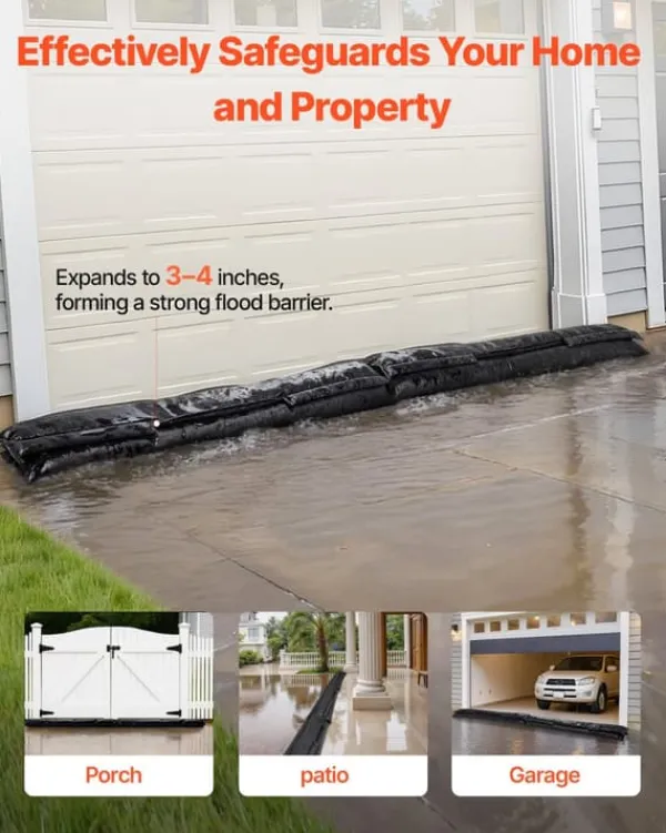 Online Översvämningsbarriär - Vattenaktiverade sandfria översvämningspåsar 4-pack - Återanvändbara - Storlek 153 x 21 cm - För dörrar/källare/garage Beredskapsplaner
