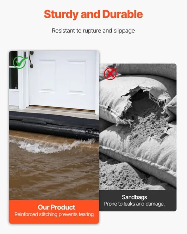 Översvämningsbarriär - Vattenaktiverade sandfria översvämningspåsar - Set om 8 - Mått 305 x 21 cm - Återanvändbara - För dörrar & garage