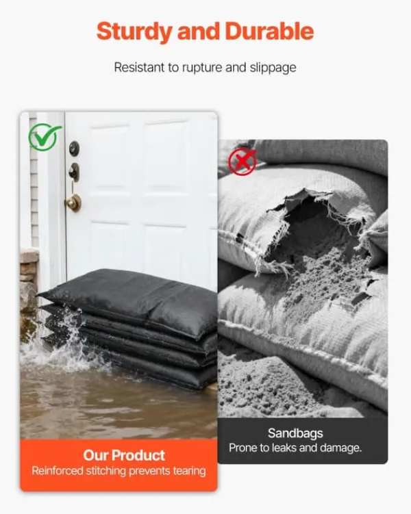 Översvämningspåsar - Sandfria sandsäckar - 10-pack - 43 x 83 cm - Vattenaktiverade - Återanvändbara - Med hink - För dörr, källare, garage
