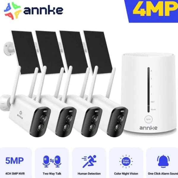 Övervakningskamera, 4MP Full HD, Solenergi,Med 4st