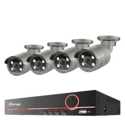 New Övervakningskamerasystem, 8CH Stöd, H.265 Kompression,4T Inbyggd HDD, 8CH NVR och 4 Kamera Säkerhetsmonitorer & Videokameror