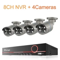New Övervakningskamerasystem, 8CH Stöd, H.265 Kompression,4T Inbyggd HDD, 8CH NVR och 4 Kamera Säkerhetsmonitorer & Videokameror