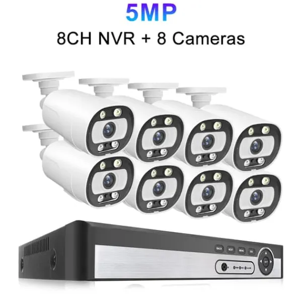 Sale Övervakningskamerasystem, 8-kanaligt, AI Mänsklig Detektion,Ingen inbyggd HDD, 8CH NVR 8ST KAMERA 5MP Säkerhetsmonitorer & Videokameror