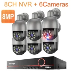 Clearance Övervakningskamerasystem, 8-kanal, Fullfärgs nattseende,8CH 6 Kamera 8MP, Ingen Säkerhetsmonitorer & Videokameror