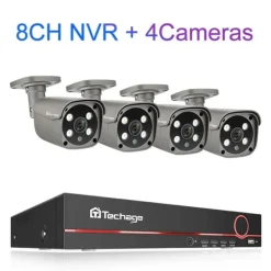 Övervakningskamerasystem, 8-kanal, Tvåvägskommunikation,8CH 4PCS 5MP KAMERA, 3T Inbyggd HDD