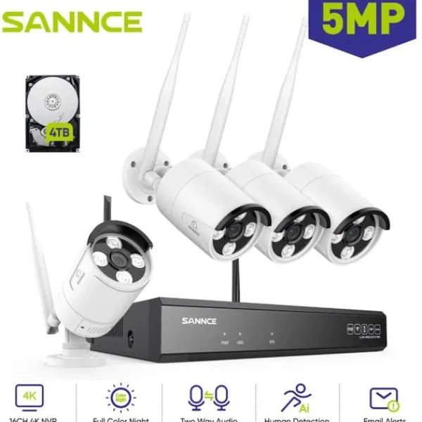 New Övervakningskamerasystem, 5MP upplösning, smart nattseende,4ST-a Säkerhetsmonitorer & Videokameror