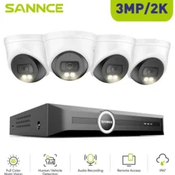 Övervakningskamerasystem, 3MP upplösning, PoE aktiverad,8CH NVR 4Pcs Kamera, 1T-a