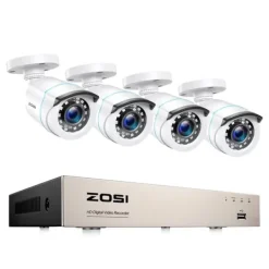 Övervakningssystem med CCTV-videokamera, 1080P upplösning, vattentät nattsyn., 2T, 4cams Vit
