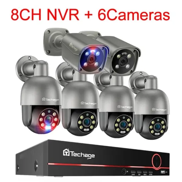 Övervakningssystem, 8MP upplösning, tvåvägsljud,8CH NVR 6 Kamera A, 1T
