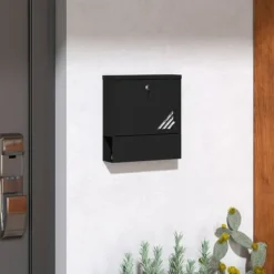Väggbrevlåda med lock och lås, kopparkärna, stål mörkgrå 30×8,5×32,5 cm Postlådor & Brevlådor