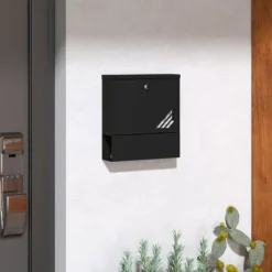Sale Väggbrevlåda med lock och lås, kopparkärna, stål mörkgrå 30×8,5×32,5 cm Postlådor & Brevlådor