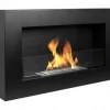 Vägghängd biokamin med glas 65x40x12 cm BOX Flamreglering Mattsvart