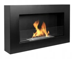 Vägghängd biokamin med glas 65x40x12 cm BOX Flamreglering Mattsvart