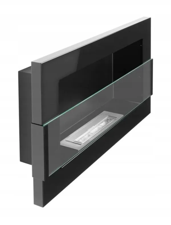 Vägghängd biokamin med glas 65x40x12 cm Flamreglering Blank svart