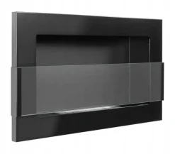 Vägghängd biokamin med glas 65x40x12 cm Flamreglering Blank svart