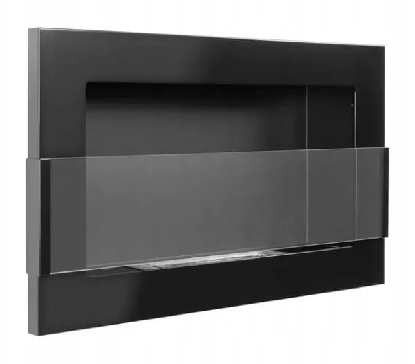Vägghängd biokamin med glas 65x40x12 cm Flamreglering Blank svart