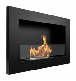 Best Vägghängd biokamin med glas 65x40x12 cm Slim svart strukturerad matt Vedeldade Kaminer