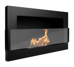 Vägghängd biokamin med glas 65x40x12 cm Flamreglering Mattsvart Vedeldade Kaminer
