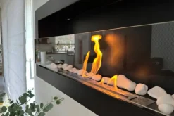 Vägghängd biokamin med glas 90x40x12 cm Svart strukturmatt