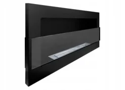 Vägghängd biokamin med glas 90x40x12 cm Svart strukturmatt