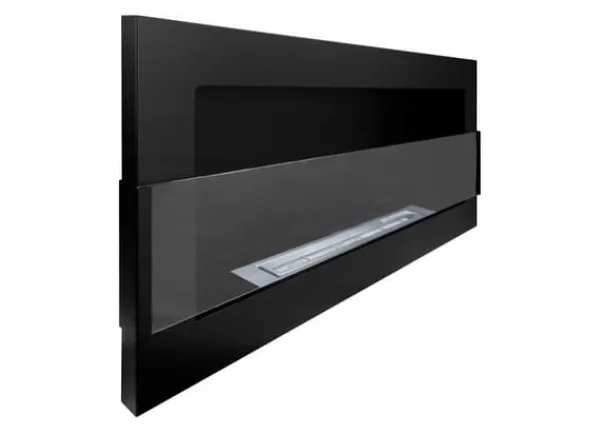 Vägghängd biokamin med glas 90x40x12 cm Svart strukturmatt