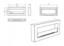 Clearance Vägghängd biokamin med glas 90x40x12 cm Box Svart strukturmatt Vedeldade Kaminer