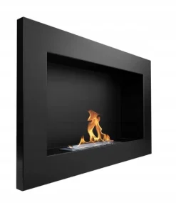Vägghängd biokamin 65x40x12 cm Flamreglering Svart strukturerad matt