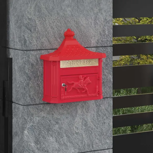 Outlet Väggmonterad Brevlåda Röd 40,5 x 16 x 45 cm Gjutet Aluminium Postlådor & Brevlådor
