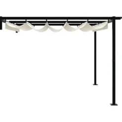 Väggmonterad Gazebo för Utomhusbruk - Utdragbart Solskydd | Färg: Kräm | Storlek: 3x4 m