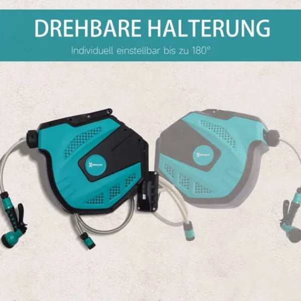 New Väggslangbox 15 m med multistråle, 180° sväng, frostskydd −5 till 45 °C, grön/svart Bevattning