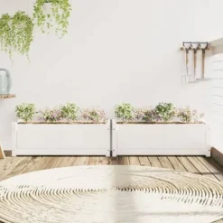 vidaXL Blomlådor 2 st, Höga Sängar, Blomlådor, Växtkrukor, Blomlådor Trädgård Patio Terrass, Vit Trä 837452