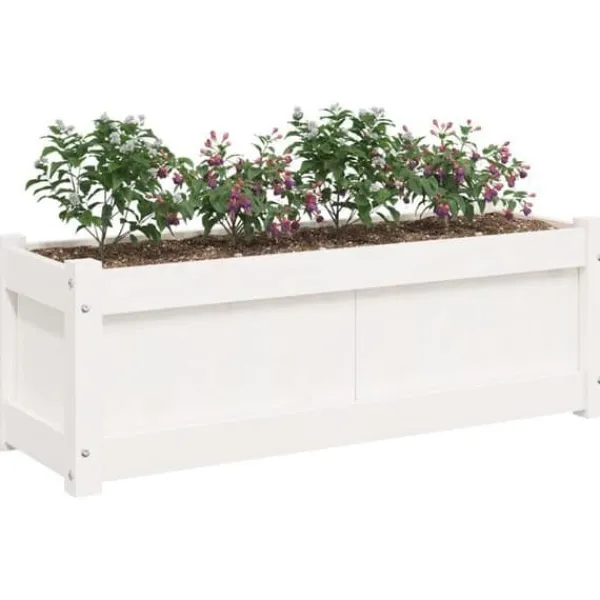 vidaXL Blomlådor 2 st, Höga Sängar, Blomlådor, Växtkrukor, Blomlådor Trädgård Patio Terrass, Vit Trä 837452