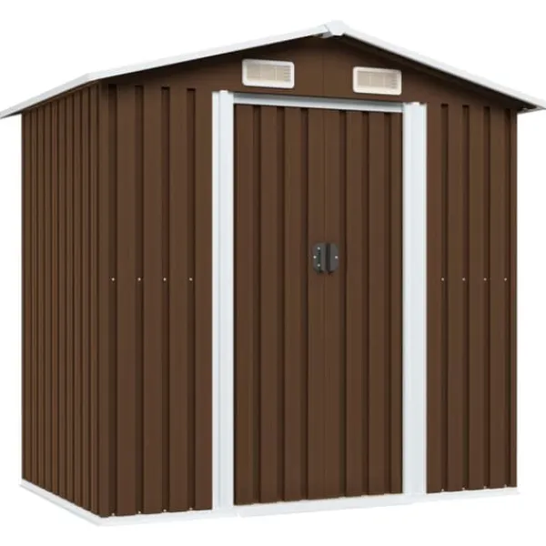 Förvaringsbod brun 204x132x186 cm stål - Förråd & Redskapsbodar Skjul, Garage & Carports