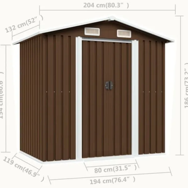 Förvaringsbod brun 204x132x186 cm stål - Förråd & Redskapsbodar Skjul, Garage & Carports