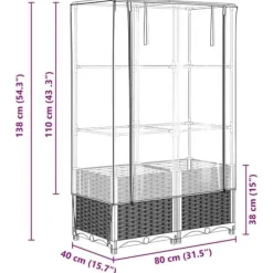 Hot Höjd planteringslåda med rattanutseende 80x40x138 cm, upphöjd trädgårdsbädd, upphöjd blomlåda, 4015800 Växthus