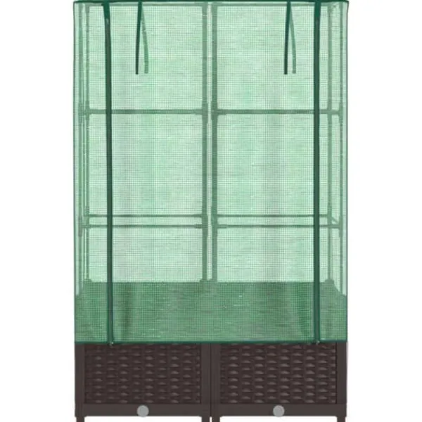 Hot Höjd planteringslåda med rattanutseende 80x40x138 cm, upphöjd trädgårdsbädd, upphöjd blomlåda, 4015800 Växthus